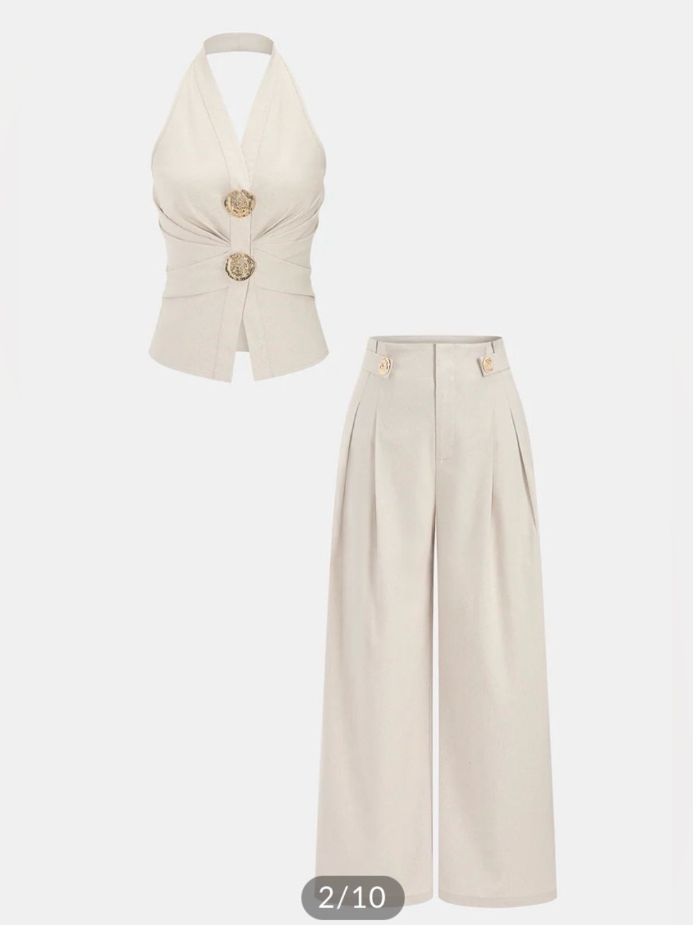 Commense Linen Blend Halter Ruched Top & Pants Set - BRAND NEW - Picture 2 of 8